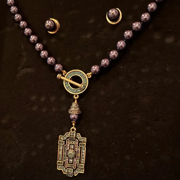 Heidi Daus Navy Pearl Locket Necklace & Earrings Set - NWT 💙✨ - Picture 7 of 11